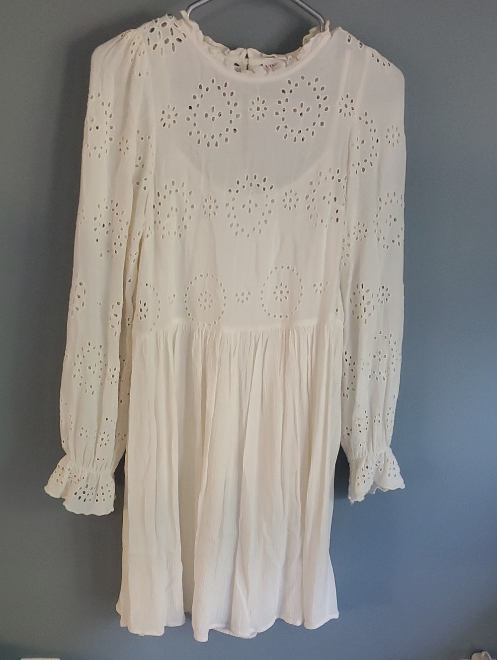 Long-Sleeve Eyelet Dress in Cream